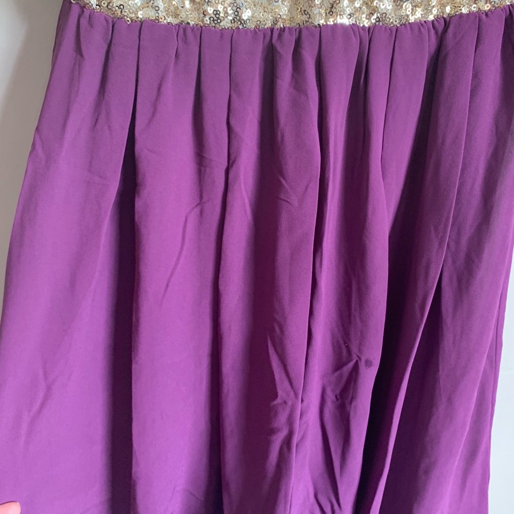 Gold sequin purple Chiffon sleeveless dress Anthro - Picture 3 of 8